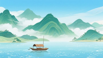 江上小船与青山风景图526