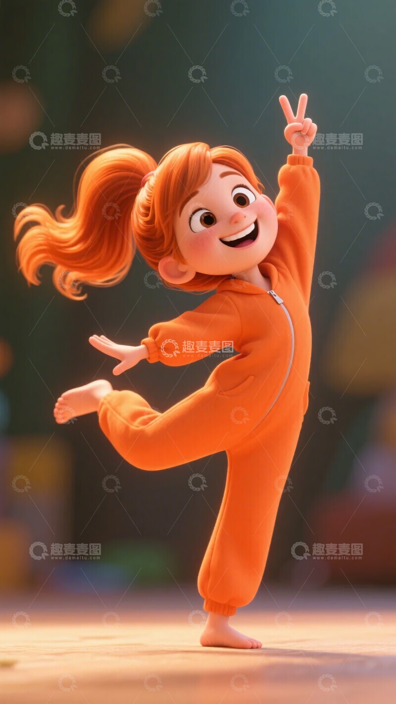 高清大图下载【趣麦麦图】-欢快跳跃的红衣卡通小女孩107