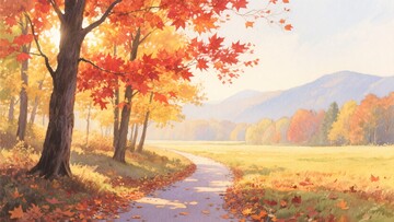 秋日林间小路风景插画897