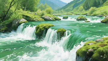 山间翠绿溪流自然美景853