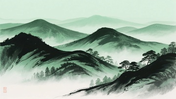水墨风格连绵山峦景象773