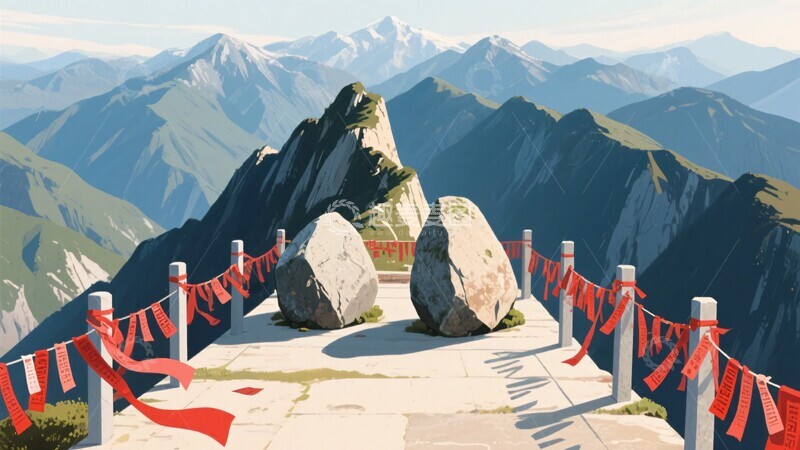 高清大图下载【趣麦麦图】-山巅风景与祈福红绸景观407