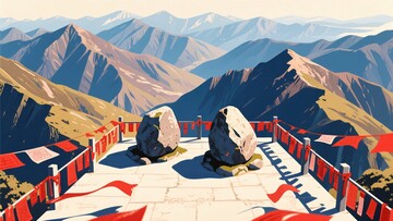 山间观景台与巨石风景图596