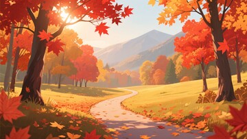 秋日林间小路风景插画001