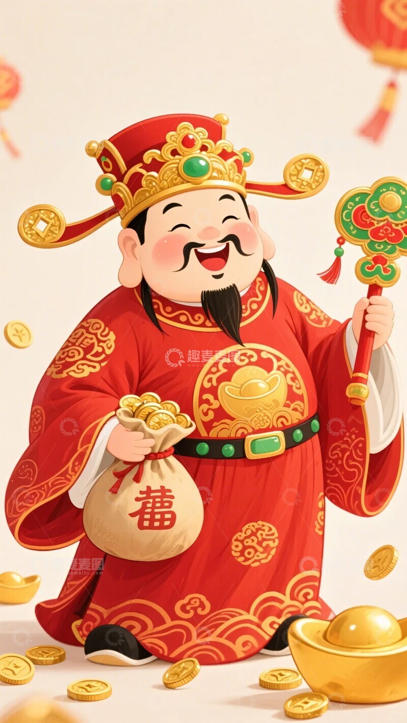 高清大图下载【趣麦麦图】手持如意的喜庆财神形象942