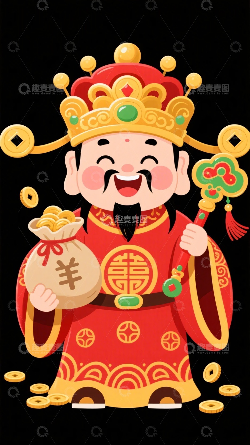 高清大图下载【趣麦麦图】卡通财神形象插画357