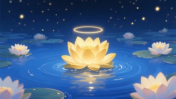 夜湖中的发光莲花484