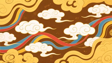 中式云纹彩带插画背景017