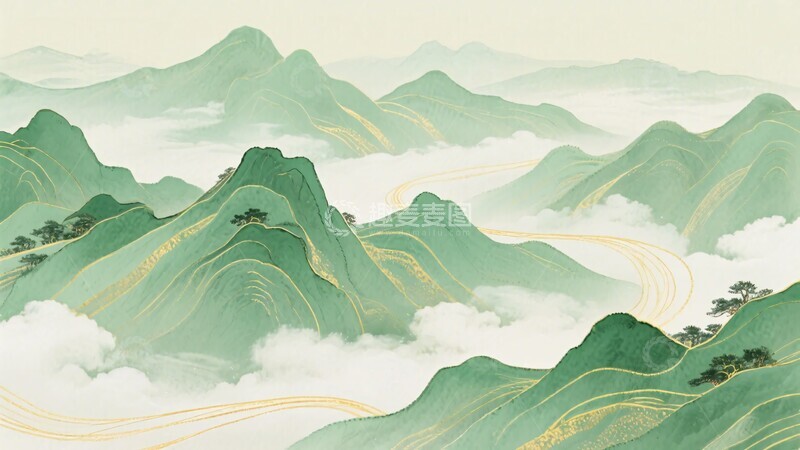 高清大图下载【趣麦麦图】-中式青绿山水风景图644