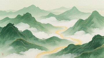 青绿山水间蜿蜒小路图景056