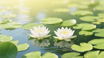 水中绽放的两朵白色睡莲609