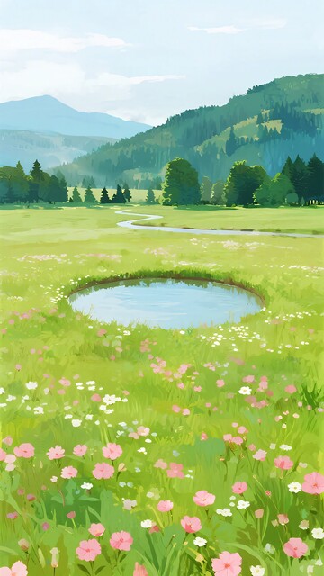 田野中的池塘与烂漫花海230