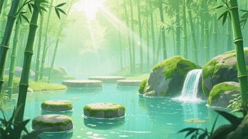 静谧竹林间的溪流风景545