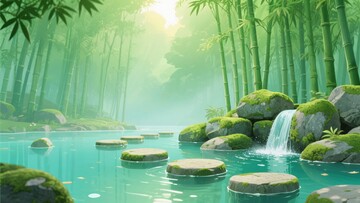 竹林间的清幽溪流美景186