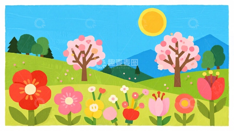 高清大图下载【趣麦麦图】-春日花草树木插画风景827