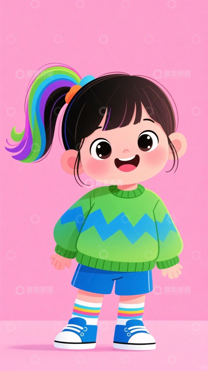 高清大图下载【趣麦麦图】-穿多彩服饰的卡通小女孩071