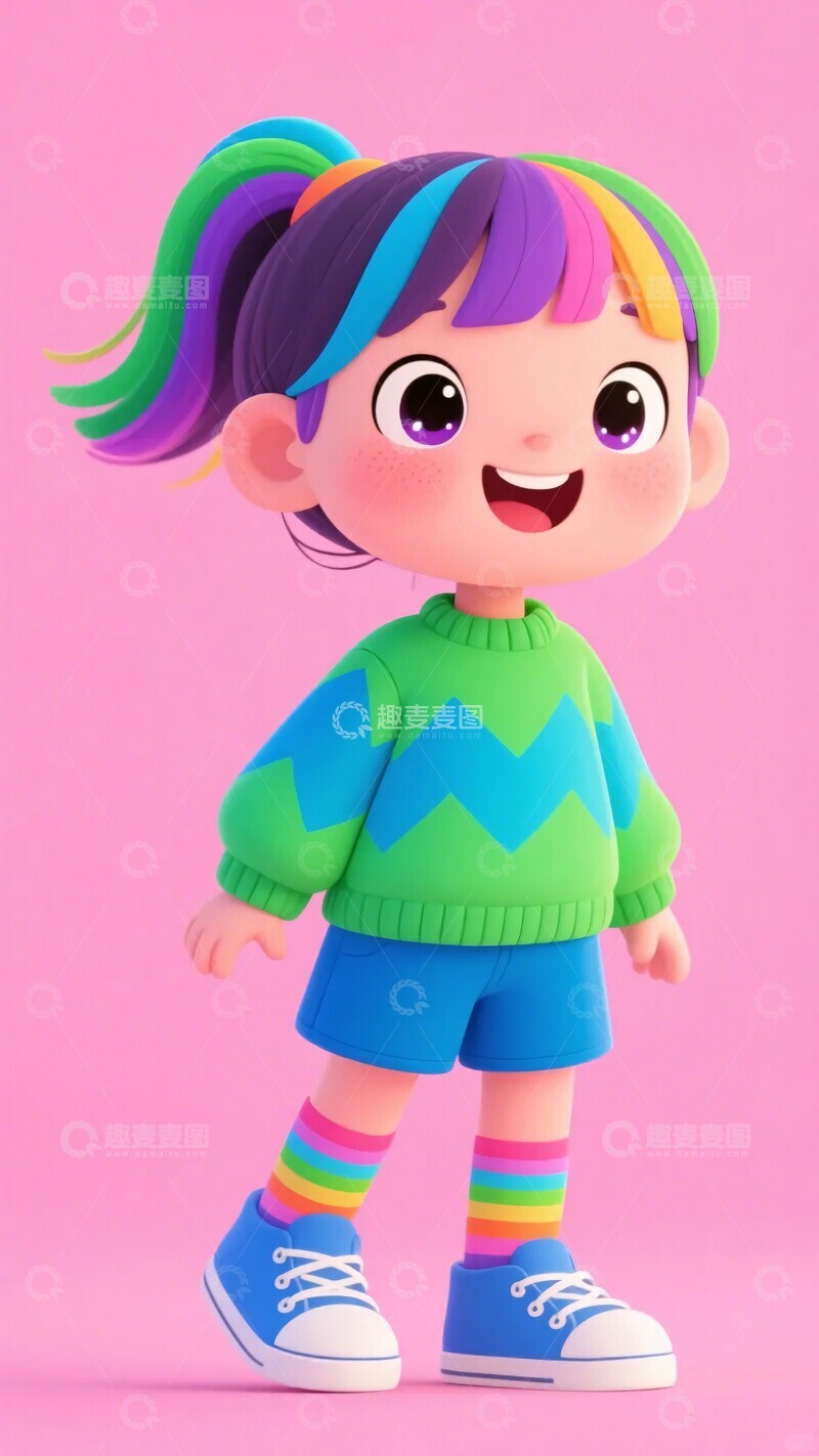 高清大图下载【趣麦麦图】彩色头发的卡通小女孩556