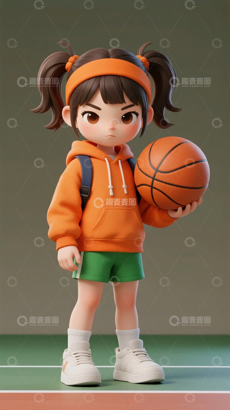 高清大图下载【趣麦麦图】-手持篮球的卡通小女孩539
