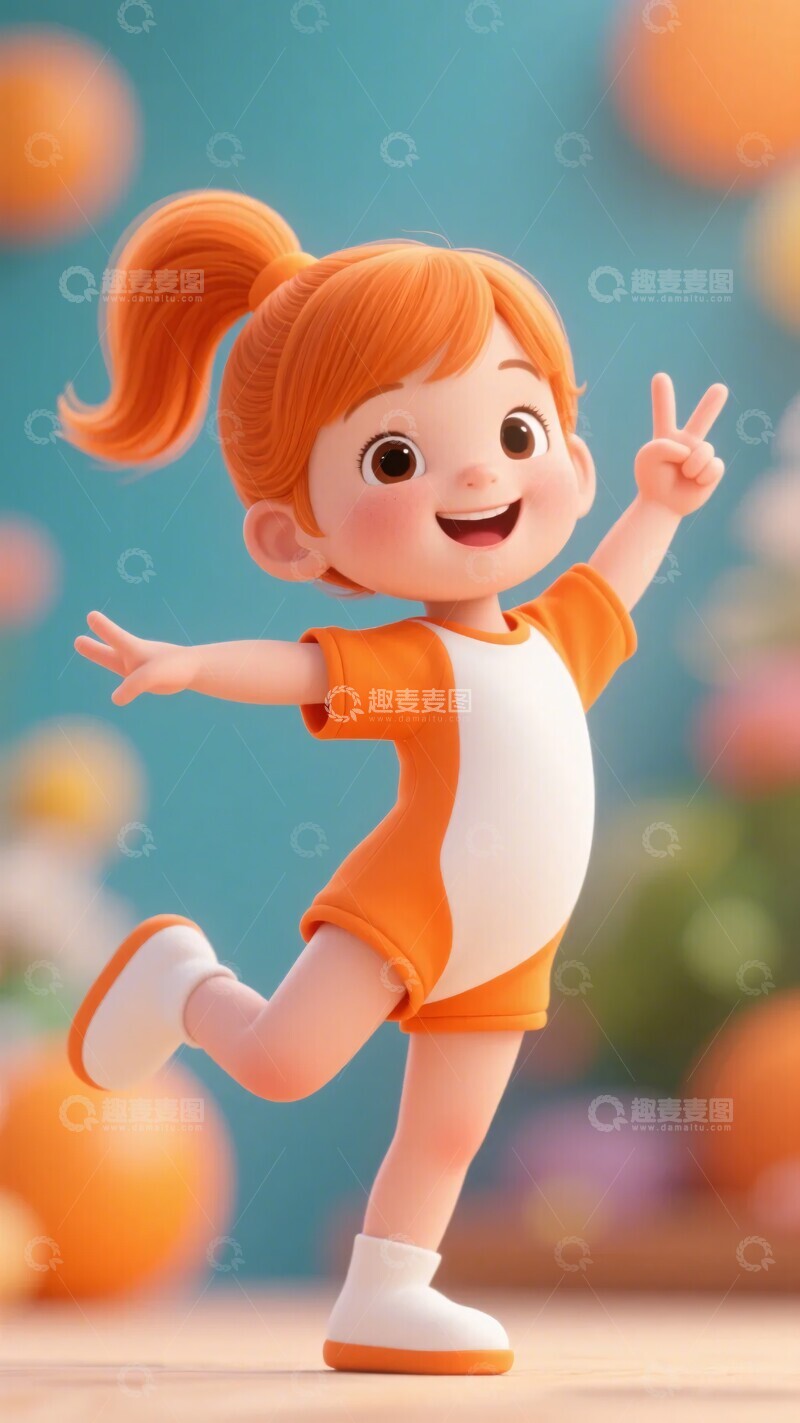 高清大图下载【趣麦麦图】-欢乐跳跃的卡通小女孩799