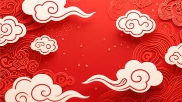 红色背景中式云纹插画619