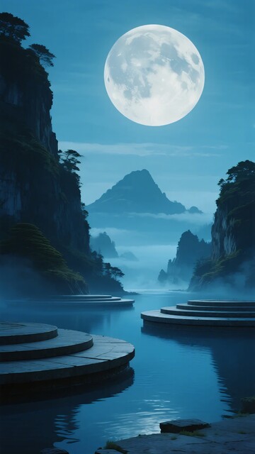 月夜下的山水美景621