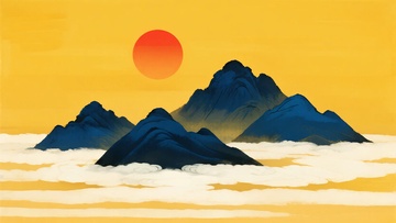 日出云海中的群山插画400