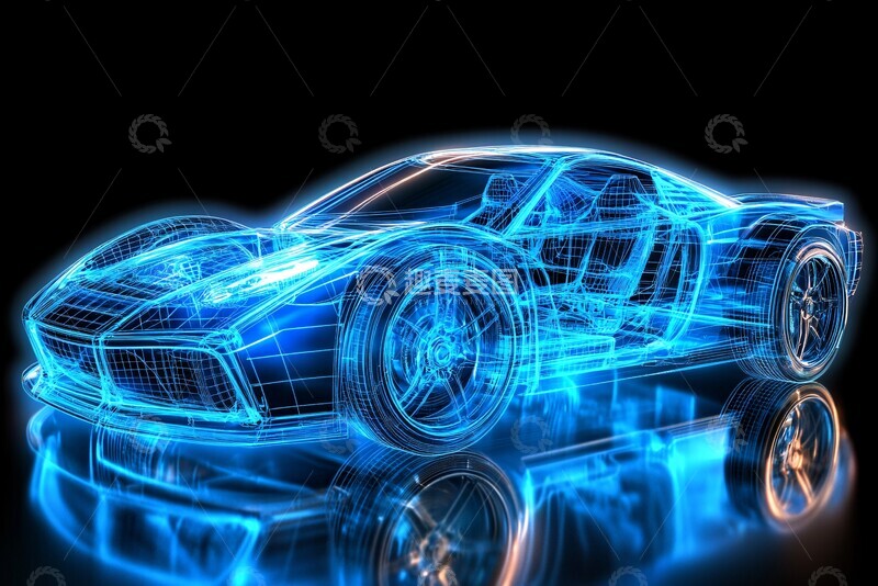 高清大图下载【趣麦麦图】-炫酷蓝色线条勾勒的概念跑车007
