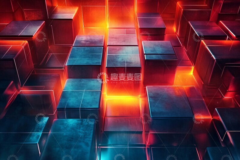 高清大图下载【趣麦麦图】-炫彩发光立方体背景图219