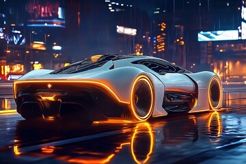 雨夜中的未来概念跑车914