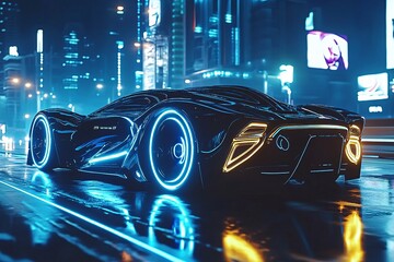 未来感酷炫黑色赛车夜景图471