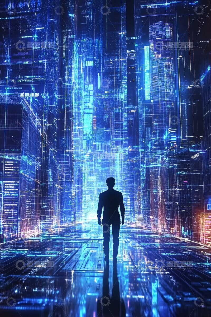 高清大图下载【趣麦麦图】科技都市中的孤独身影647