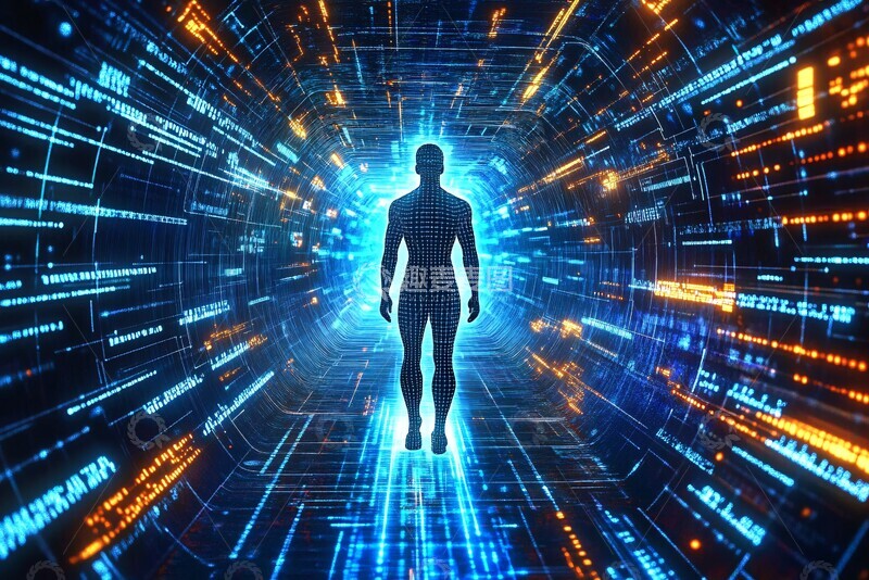 高清大图下载【趣麦麦图】-科技感人形光影隧道画面629