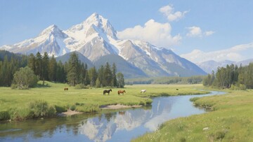 山间草原与溪流的自然美景576