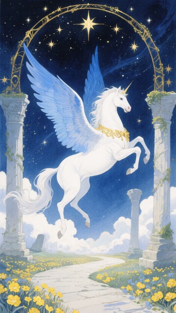 梦幻独角兽于夜空下展翅561