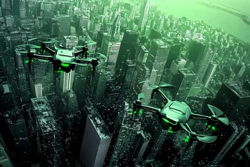 无人机飞越城市上空景象646