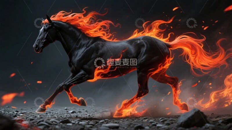 高清大图下载【趣麦麦图】-烈焰奔腾的黑色骏马042