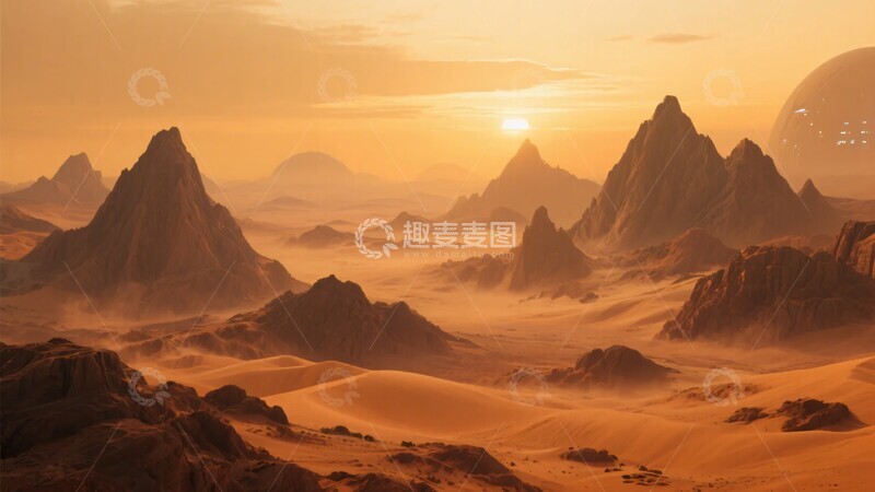 高清大图下载【趣麦麦图】-落日下的沙漠山峦景观160