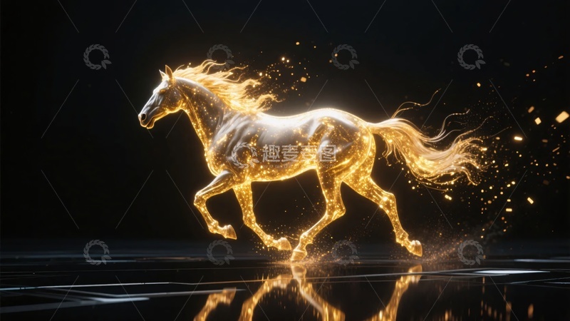 高清大图下载【趣麦麦图】-金色流光奔跑骏马117