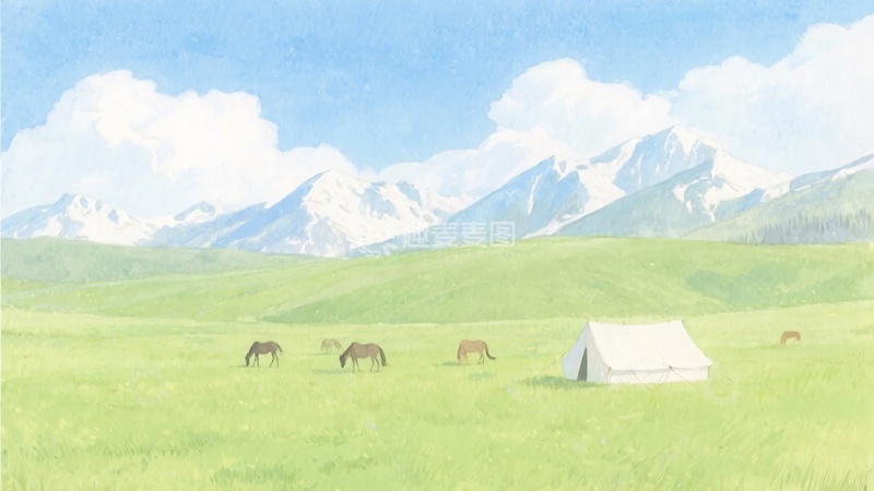 高清大图下载【趣麦麦图】草原上的帐篷与马匹风景544