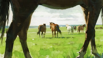 草原上的马群画作599