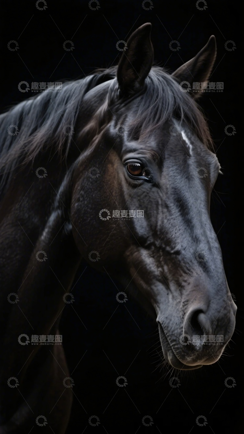 高清大图下载【趣麦麦图】-黑色骏马特写肖像781
