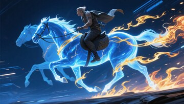骑士骑乘火焰蓝马奇幻画面891