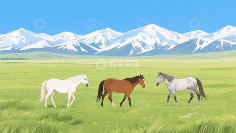 高清大图下载【趣麦麦图】-草原上漫步的三匹马920