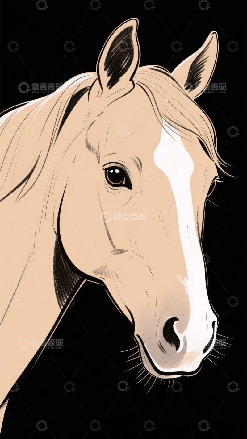 高清大图下载【趣麦麦图】-简约风格马头插画039