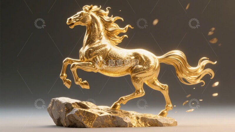 高清大图下载【趣麦麦图】-金色奔腾骏马雕塑467
