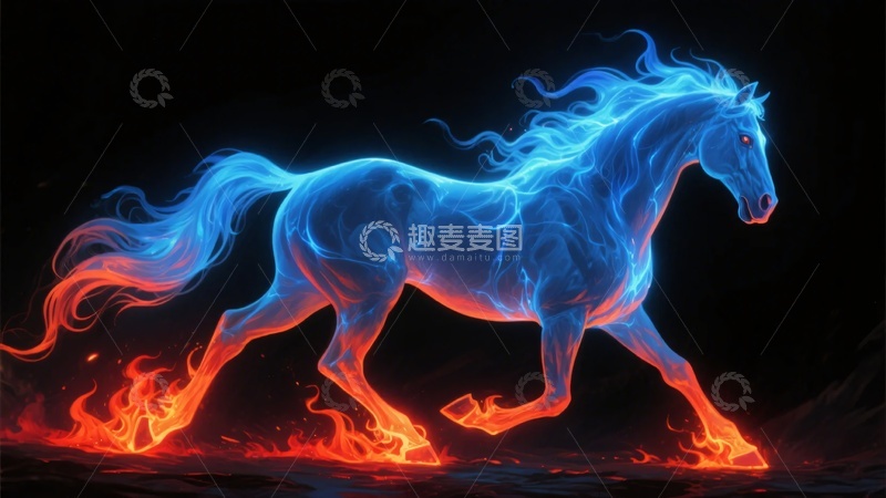 高清大图下载【趣麦麦图】-梦幻蓝焰奔腾骏马图825