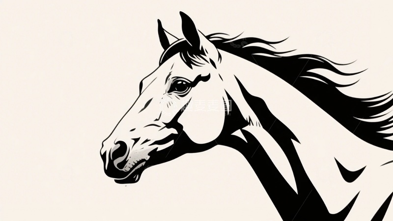 高清大图下载【趣麦麦图】-黑白风格马头插画704