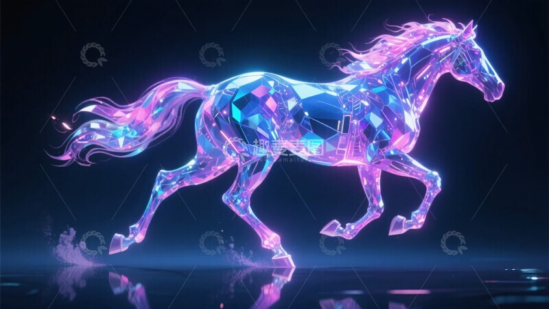 高清大图下载【趣麦麦图】梦幻炫彩奔跑的透明骏马807