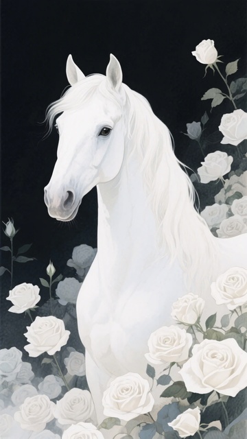 白马与白玫瑰插画146