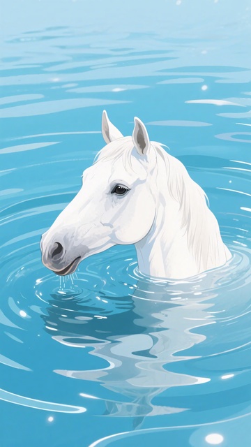 水中的白色马头插画256